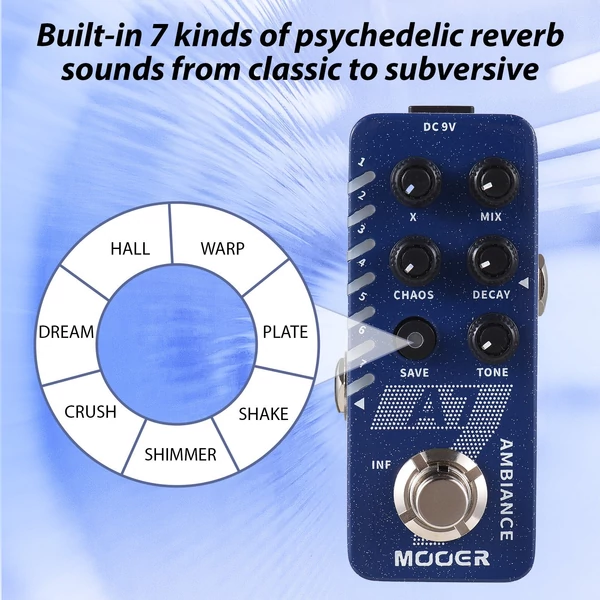 MOOER A7 Reverb gitár hangulat visszhangos pedál elektromos gitár effektus pedál