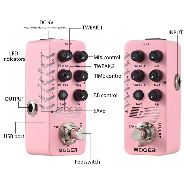 MOOER D7 késleltetett gitár késleltető pedál elektromos gitár effektus pedál 6 késleltetett effektus True Bypass fémhéj