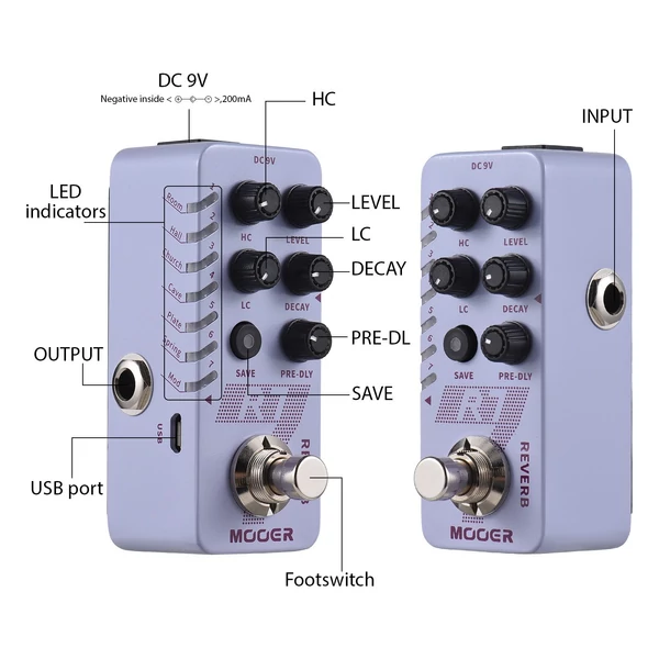 MOOER R7 Reverb gitár, digitális visszhang pedál, elektromos gitár effektus pedál