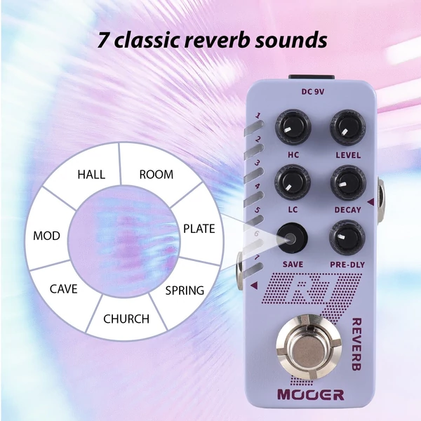 MOOER R7 Reverb gitár, digitális visszhang pedál, elektromos gitár effektus pedál