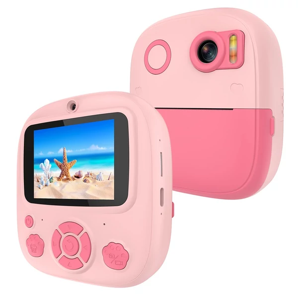 1080P/720P videorögzítés azonnali hőkezeléssel, tinta nélküli nyomtatással, gyerekkamera 2,4 hüvelykes képernyővel - Pink
