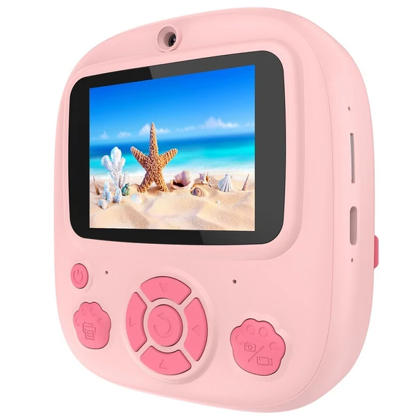 1080P/720P videorögzítés azonnali hőkezeléssel, tinta nélküli nyomtatással, gyerekkamera 2,4 hüvelykes képernyővel - Pink