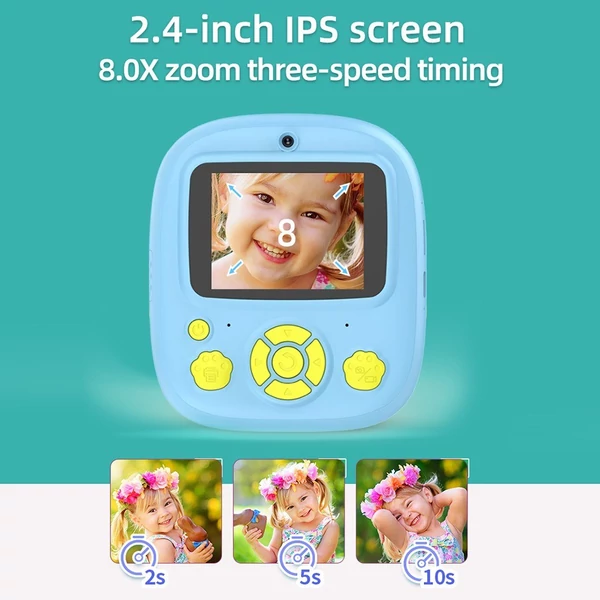 1080P/720P videorögzítés azonnali hőkezeléssel, tinta nélküli nyomtatással, gyerekkamera 2,4 hüvelykes képernyővel - Pink