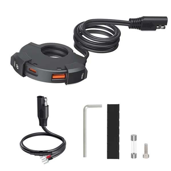 Motorkerékpár USB telefontöltő, motorkerékpár QC3.0 gyorstöltő, Type-C, USB A kettős gyorstöltő