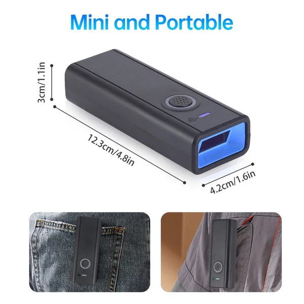 Hordozható Bisofice DL-JM4 egydimenziós lézeres vezeték nélküli vonalkód-leolvasó, támogatja a Bluetooth/2.4G/USB kapcsolatot