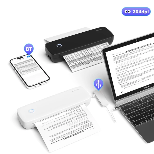 A4-es hordozható hőátadó nyomtató, vezeték nélküli és USB-csatlakozás mobil számítógéppel irodai, iskolai használatra - Fehér