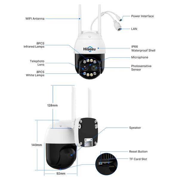 Hiseeu WHDC14 8MP vezeték nélküli monitoros kamera, kétlencsés falra szerelhető intelligens WiFi kamera