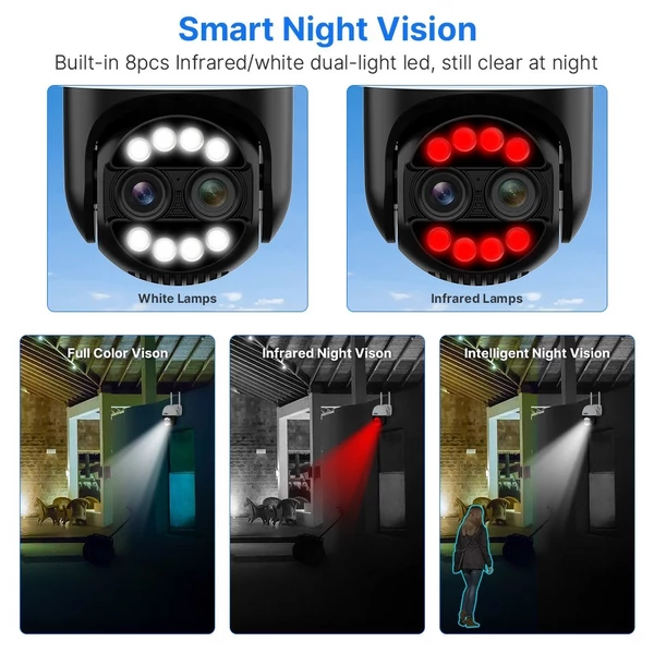 Hiseeu WHDC14 8MP vezeték nélküli monitoros kamera, kétlencsés falra szerelhető intelligens WiFi kamera