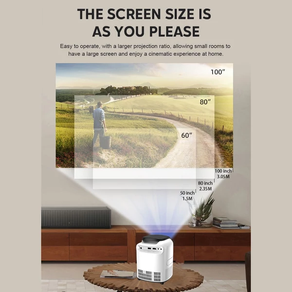 Hordozható 1080P filmprojektor, Android 9.0 videoprojektor WIFI 6-tal, BT hálózattal - Fehér