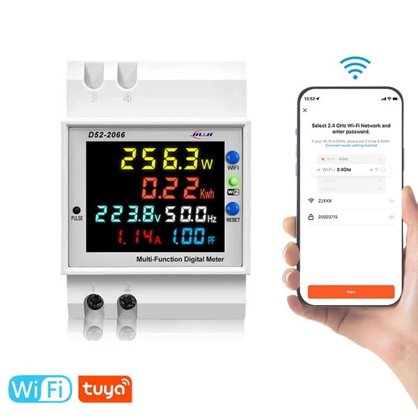 Tuya WiFi otthoni intelligens digitális kijelzős villanyóra, DIN-sínes (beépített típus)