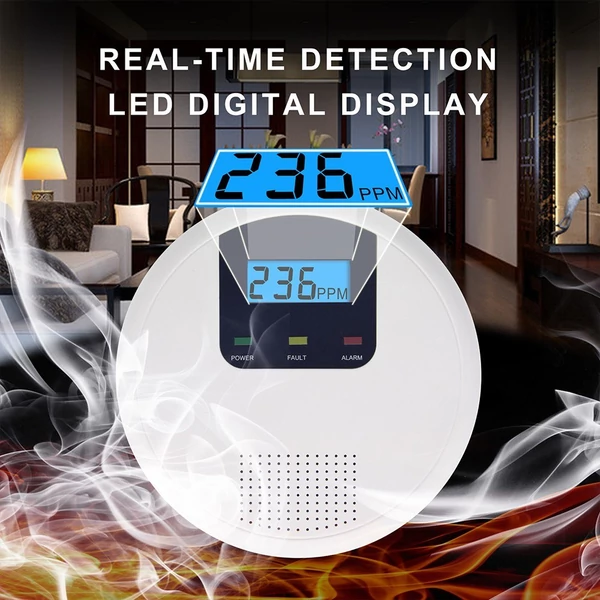Szén-monoxid érzékelő LCD kijelzővel, LED jelzőfénnyel, elemmel - 3db