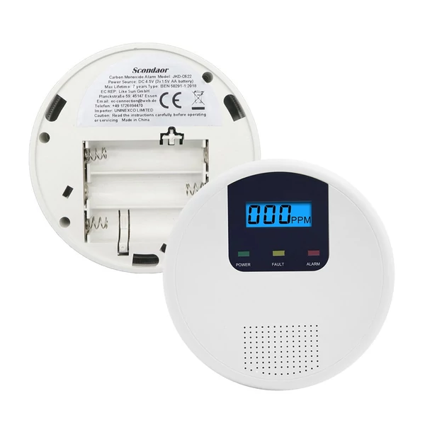 Szén-monoxid érzékelő LCD kijelzővel, LED jelzőfénnyel, elemmel - 3db