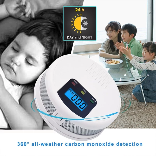 Szén-monoxid érzékelő LCD kijelzővel, LED jelzőfénnyel, elemmel - 2db