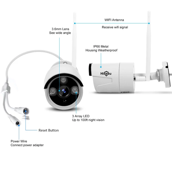 3,0 MP IP kamera, biztonsági kamerás megfigyelő rendszer - Fehér