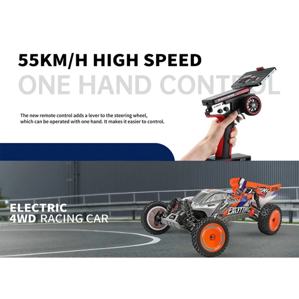WLtoys 124010 távirányítós 1/12 2,4 GHz 55 km/h sebességű terepjáró autó - Fekete, 1 akkumulátor