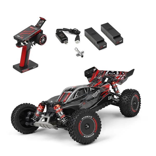 WLtoys 124010 távirányítós 1/12 2,4 GHz 55 km/h sebességű terepjáró autó - Fekete, 2 akkumulátor