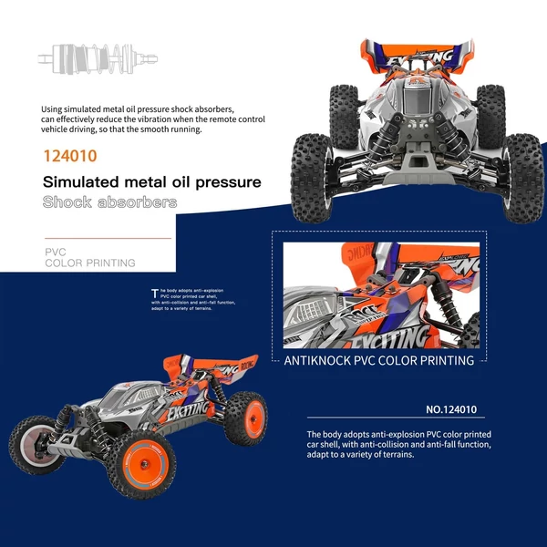 WLtoys 124010 távirányítós 1/12 2,4 GHz 55 km/h sebességű terepjáró autó - Fekete, 2 akkumulátor
