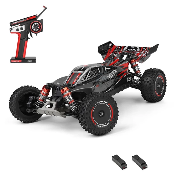 WLtoys 124010 távirányítós 1/12 2,4 GHz 55 km/h sebességű terepjáró autó - Fekete, 2 akkumulátor