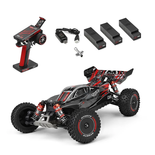 WLtoys 124010 távirányítós 1/12 2,4 GHz 55 km/h sebességű terepjáró autó - Fekete, 3 akkumulátor