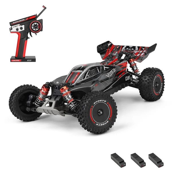 WLtoys 124010 távirányítós 1/12 2,4 GHz 55 km/h sebességű terepjáró autó - Fekete, 3 akkumulátor