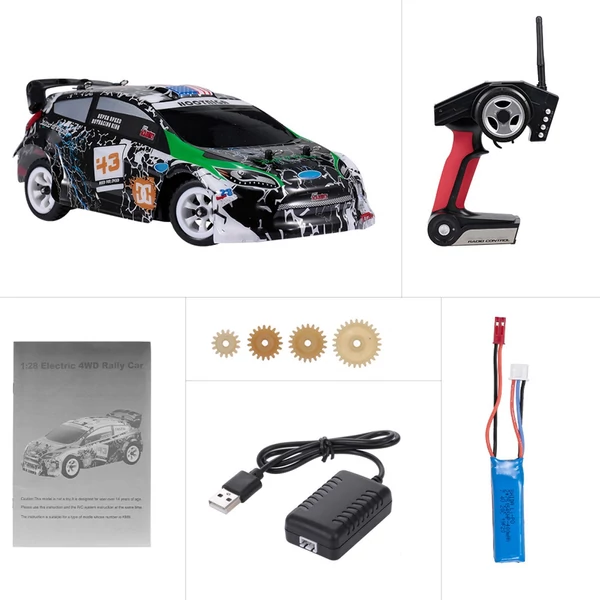 WLtoys K989 2.4G4WD 1/28 30km/h sebességű Távirányítható RC Drift Autó - Többszínű, 2 akkumulátor