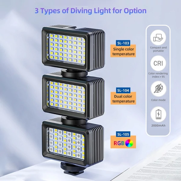 Mini LED videolámpa, vízálló töltőlámpa RGB búvárlámpa