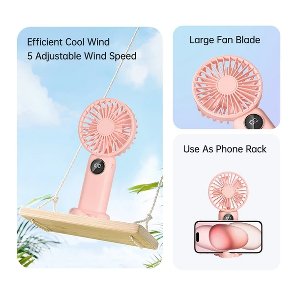 Hordozható mini kézi elektromos ventilátor, támogatja az 5 állítható szélsebességet - Pink