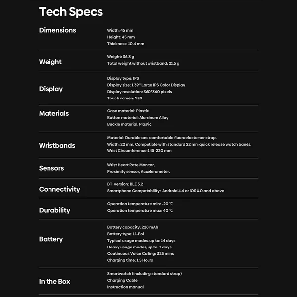 Zeblaze Btalk 2 Lite intelligens sportóra 1,39 hüvelykes 360x360 nagy tisztaságú képernyős állapotfigyelő alvásfigyelő - Fekete