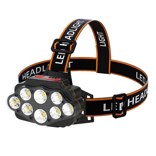 8 LED-es kültéri, kempingezési, túrázási fejlámpa (két akku)