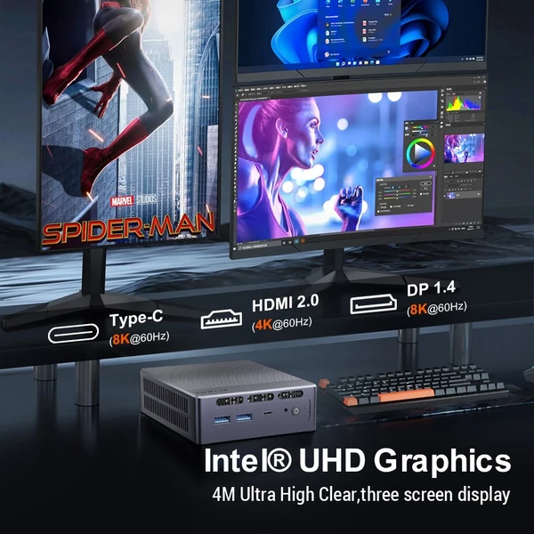 Erőteljes mini PC az Intel 12. generációs N95 processzorával, 8 GB DDR4 256 GB SSD 4K UHD grafikus kártyával