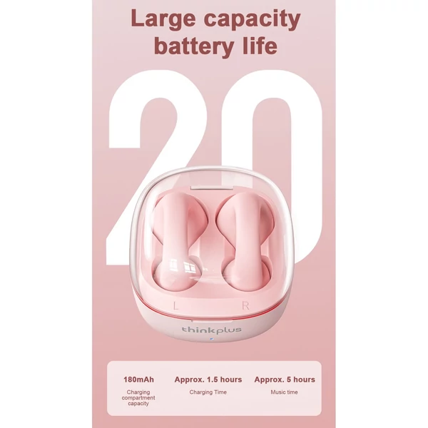 Lenovo LP13 True Wireless BT5.3 fejhallgató töltőtokkal, automatikus párosítással - Pink
