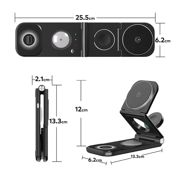 3 az 1-ben vezeték nélküli töltőállomás, gyors, 15 W-os kimenet