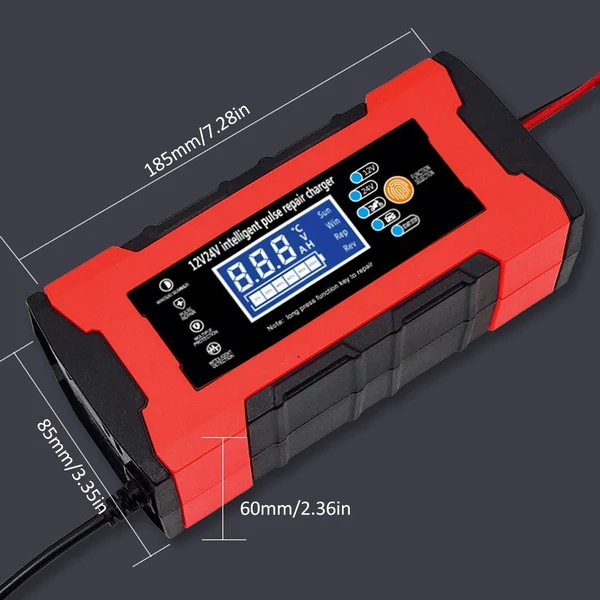 12V 24V 180W intelligens javító töltő LCD kijelzővel többszörös védelem/égésgátló ház AGM GEL - Piros