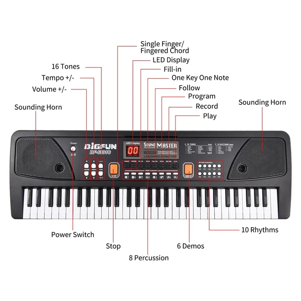 BIGFUN 61 billentyűs újratölthető elektronikus orgona gyerekeknek, elektromos zongora mikrofonnal