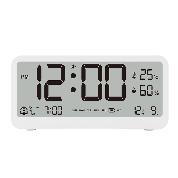 8001-EN Többfunkciós digitális óra LED fényerő, állítható hőmérséklet, páratartalom, kijelző ébresztőóra - Fehér