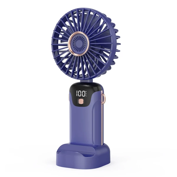 Hordozható mini kézi elektromos ventilátor LED képernyővel, összecsukható fogantyúval, levehető fedéllel - Kék