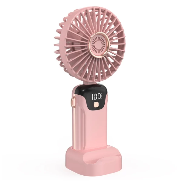 Hordozható mini kézi elektromos ventilátor LED képernyővel, összecsukható fogantyúval, levehető fedéllel - Pink