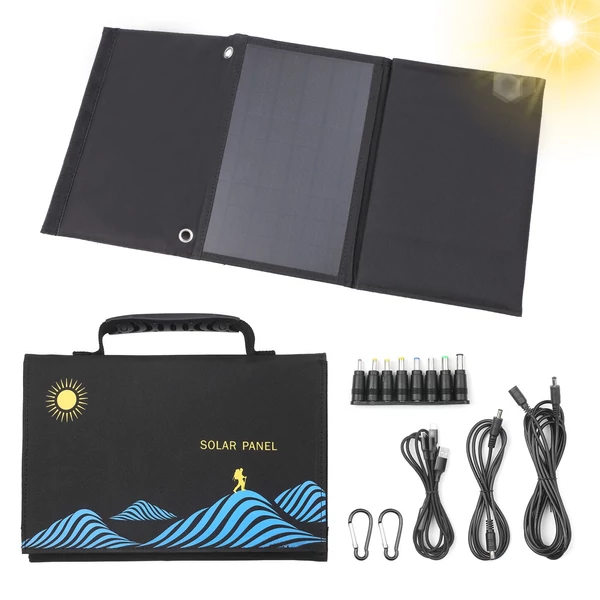 KKmoon napelemes összecsukható táska, kettős USB+DC kimenetű napelemes töltő - 40 W (5 részes)
