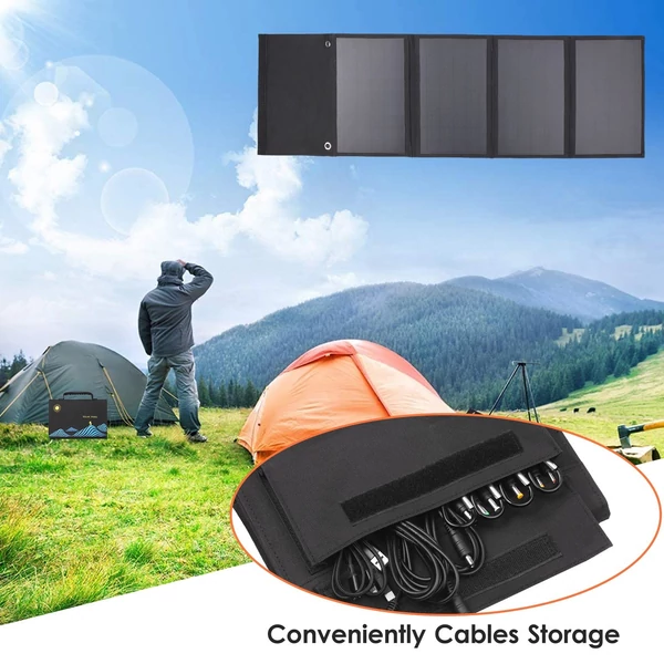 KKmoon napelemes összecsukható táska, kettős USB+DC kimenetű napelemes töltő - 40 W (5 részes)