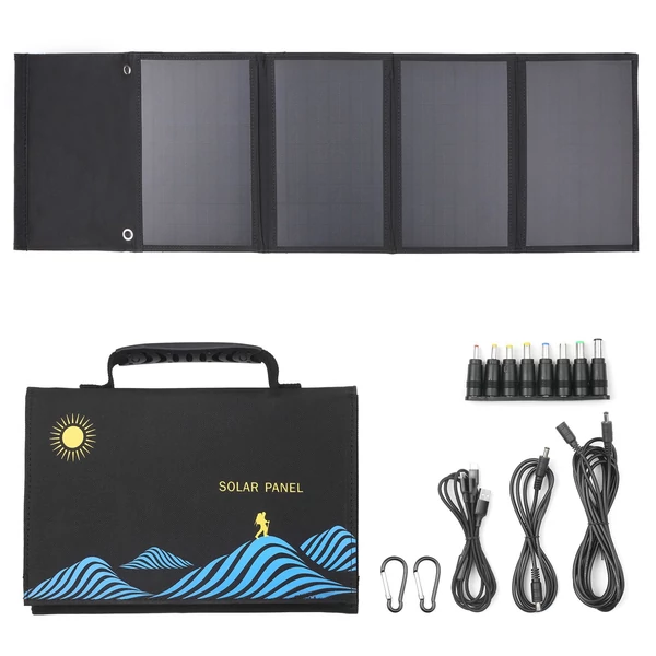 KKmoon napelemes összecsukható táska, kettős USB+DC kimenetű napelemes töltő - 40 W (5 részes)