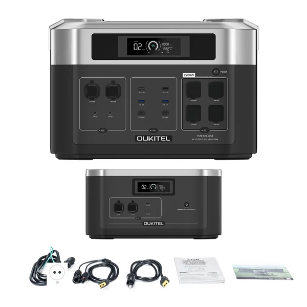 Oukitel B20000E hordozható erőmű 2048Wh LiFePO4 akkumulátorral, 2200W tiszta szinuszos AC kimenet, bővíthető, kültéri használatra - 1 db