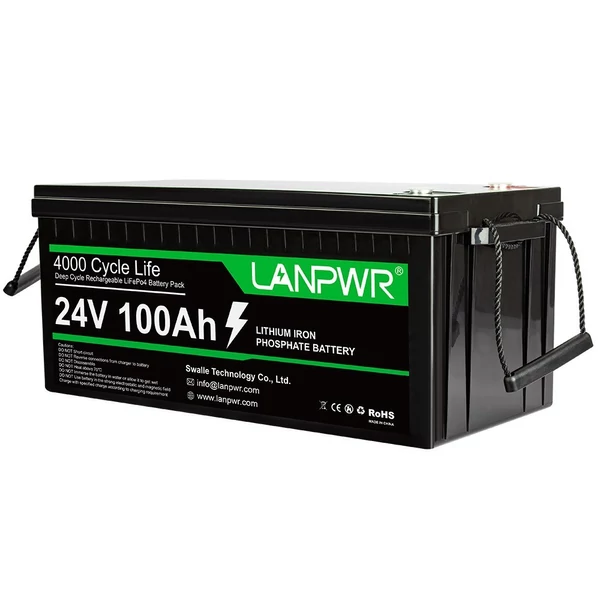 LANPWR 24V 100Ah LiFePO4 lítium akkumulátor, tartalék teljesítmény 2560 Wh energia 4000+ mély ciklusok