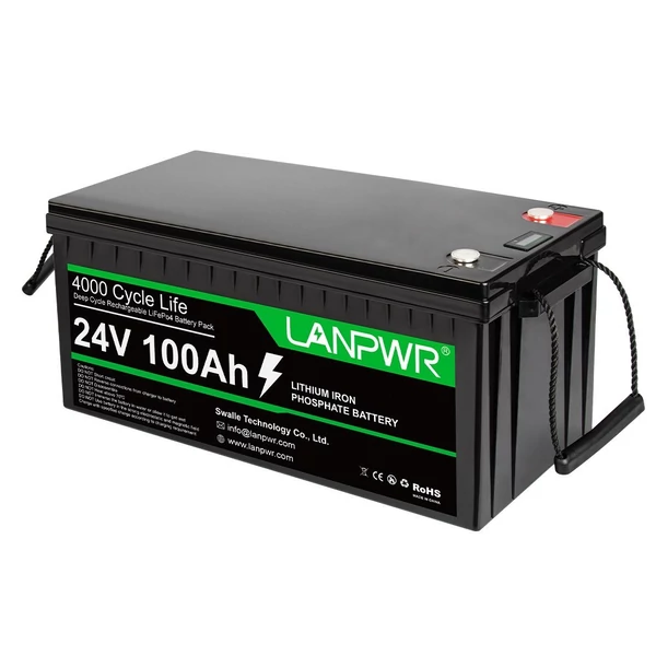 LANPWR 24V 100Ah LiFePO4 lítium akkumulátor, tartalék teljesítmény 2560 Wh energia 4000+ mély ciklusok