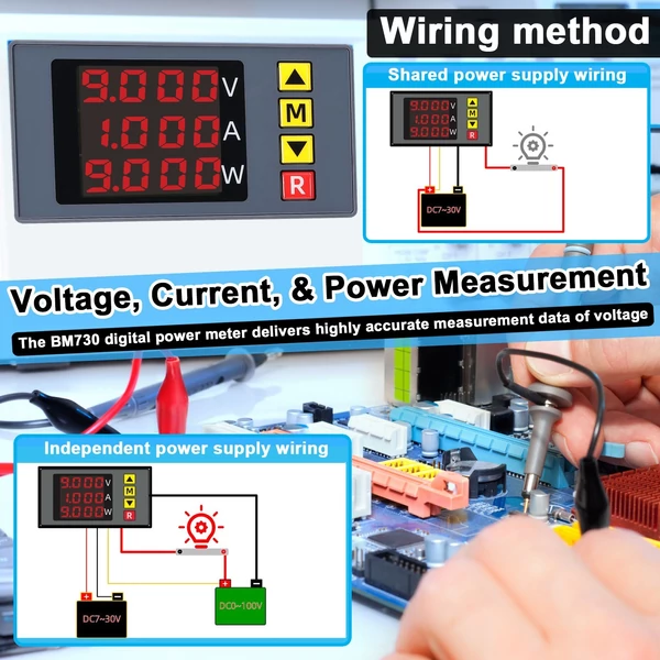 BM730 3 az 1-ben feszültség / áramerősségmérő 4 számjegyű digitális voltmérő - Színes