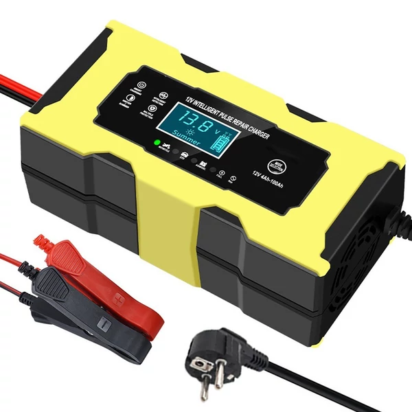 12V / 6A automatikus intelligens akkumulátortöltő karbantartó LCD kijelzővel