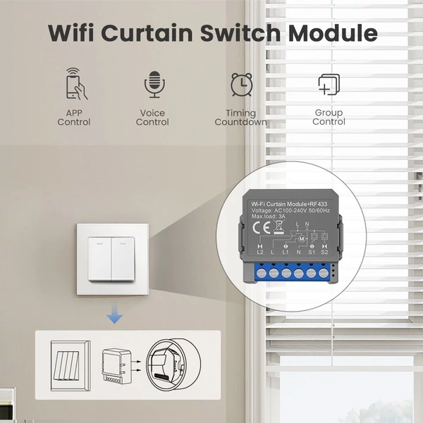 Tuya WiFi intelligens függönykapcsoló modul, kompakt otthoni időzítés vezérlő hangvezérlés