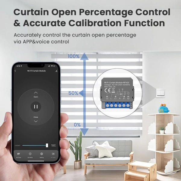 Tuya WiFi intelligens függönykapcsoló modul, kompakt otthoni időzítés vezérlő hangvezérlés