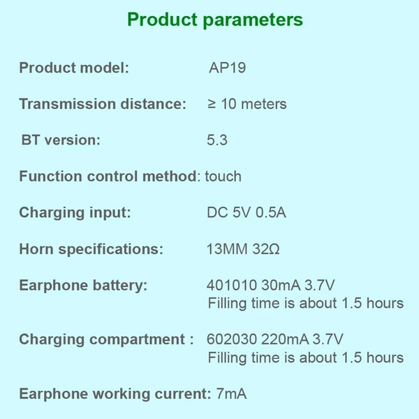 AP19 IPX5 vízálló BT 5.3 vezeték nélküli fülhallgató iPhone-hoz és Androidhoz AAC/SBC sztereó hanggal és zajszűréssel - Fekete