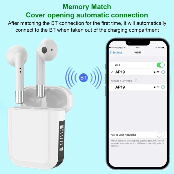 AP19 IPX5 vízálló BT 5.3 vezeték nélküli fülhallgató iPhone-hoz és Androidhoz AAC/SBC sztereó hanggal és zajszűréssel - Fehér