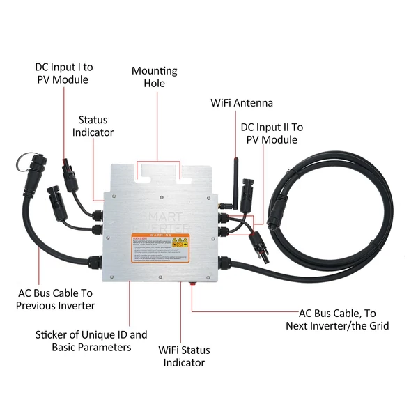 700 W-os napelemes mikroinverter, rácsos inverter, IP65 vízálló